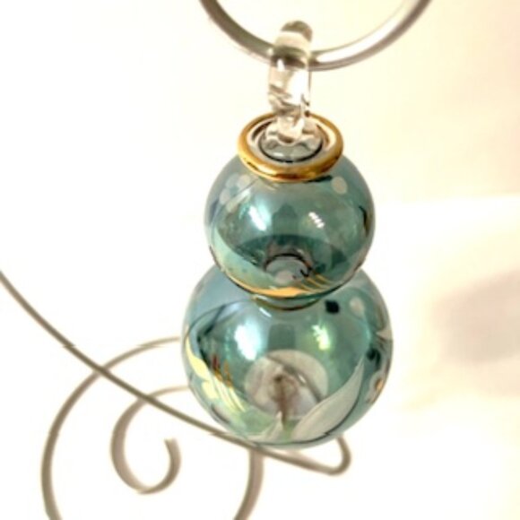 Blue Floral Etched Ball, gold painted - Picture 3 of 3